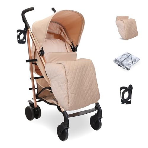 My Babiie MB51 Stroller – from Birth to 4 Years (22kg), Lightweight, Umbrella Fold, Travel Buggy for Toddlers, Pushchair Includes Footmuff, Cup Holder, Rain Cover - Blush Pink