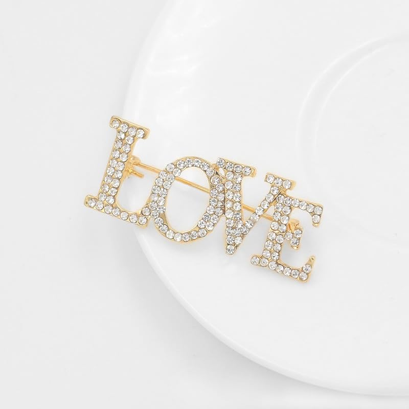 Image of LOVE Rhinestone Brooch Pin for Women Multicolor Crystal Love Flower Heart Brooches Elegant Lapel Pins Stylish Wedding Party Clothes Accessories Valentines Gift