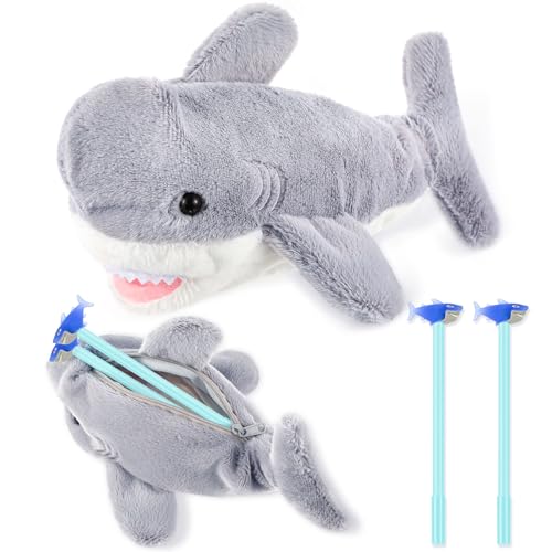 Image of 3 Pcs Grey Shark Pencil Pouch for Kids 3D Plush Animal Pencil Case with 2 Fun Pencils & 1 Soft Stationery Bag Ideal Birthday Gift for Boys and Girls, Back to School Supplies