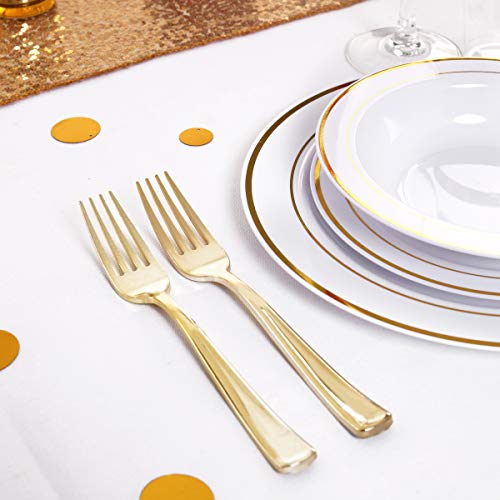 Wdf 400Pieces Gold Plastic Plates With Disposable Plastic Cutlery & Gold Plastic Cups&Gold Plastic Bowls&Hand Napkins-Gold Plastic Dinnerware For Wedding&Parties #TOP3