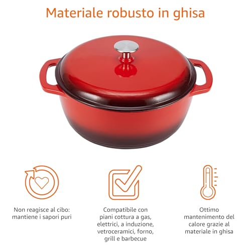 Amazon Basics Rotondo Casseruola “forno olandese” in ghisa smaltata, 5.7 L, Rosso - immagine 4