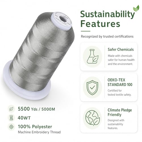 Image of Simthread Embroidery Machine Thread 5000M 40WT Polyester, Grey Satin 817 | 5000M 40WT polyester thread feeds smoothly for home or commercial embroidery projects.