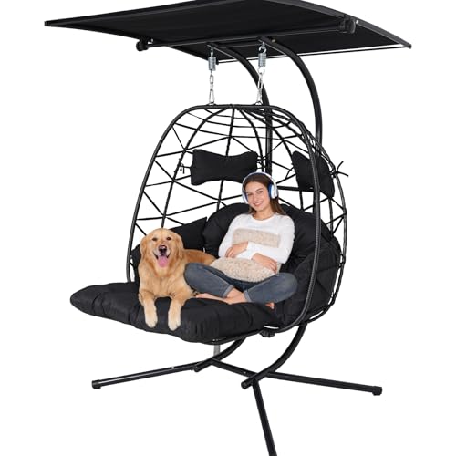 Jadoxy Double Hanging Egg Chair with Footrest and Canopy 2