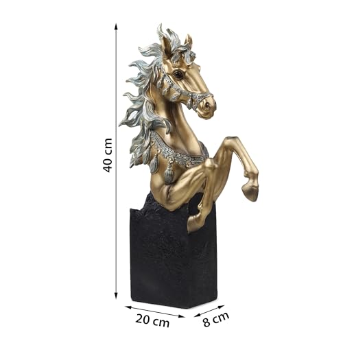 Image of ARMONIA Regal Horse Statue, Gold and Silver Finish, 40 cm Decorative Figurine with Black Base, Premium Home Decor