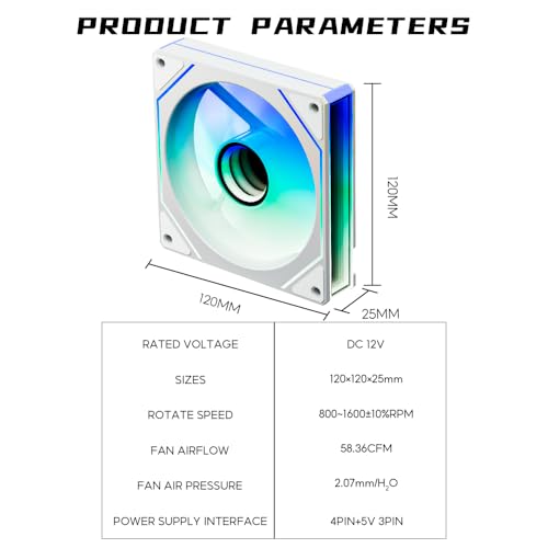 Image of Prism4 MAX 120mm PC Reverse Blade ARGB case Fan,Infinity Mirror RGB Light Effect 5V 3PIN Motherboard Light Sync 800~1600RPM PWM PC Fan(White Forward-5Pack)