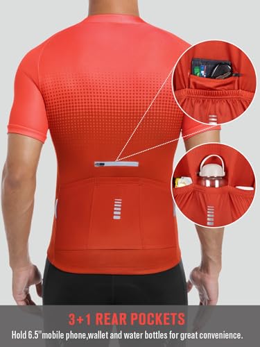 qualidyne Camisa de ciclismo masculina manga curta com zíper completo com 4 bolsos