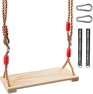 Wooden Garden Swing Seat,Swings with Adjustable Rope, Durable Playground Swing Set, Easy InstallIndoor, Hanging Seat, Outdoor Wood Swing Chair for Adults & Kids,Swing Seat Max Load 150KG