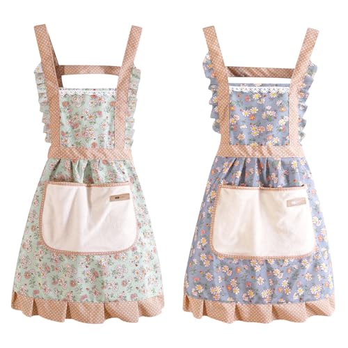 Hwtcjx Küchenschürze, 2 Stück Schürze mit Taschen, Verstellbare Küchen Schürze, Maschinenwaschbar Küchenschürzen, Schürze für Männer Damen Küche Restaurant Café