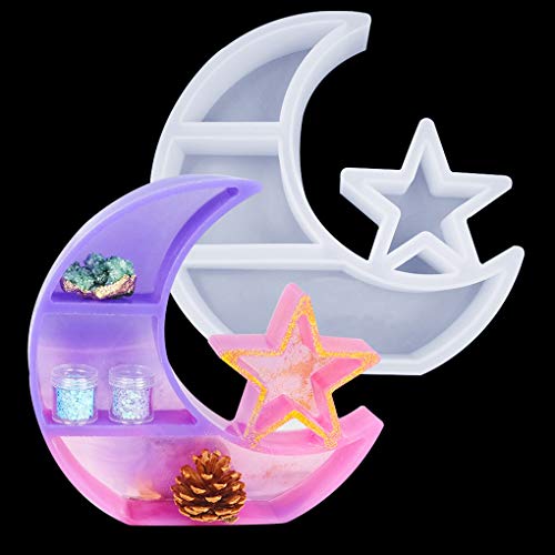 FineInno Moon & Star Dish Resin Mold, Epoxy Casting Silicone Mould, Jewellery Trinket Storage Tray Holder