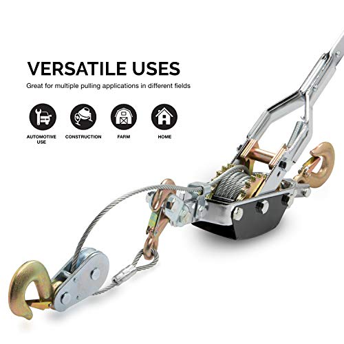 NEIKO 02256A Come Along Winch, 5-Ton (10,000 Lbs) Pulling Capacity, 10Ft, 3 Hook, Heavy Duty Power Cable Come Along Tool with Dual Gears, Hand Winch Cable, Automotive Hoist Winch Puller, Recovery Gear by NEIKO - Image 5
