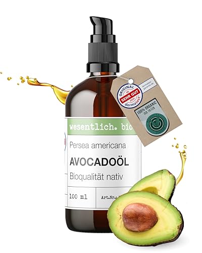 wesentlich. Bio Avocadoöl kaltgepresst | 100 % naturrein & vegan | Pflegeöl für Haut, Haare & Körper | 100 ml in Glasflasche mit Spender