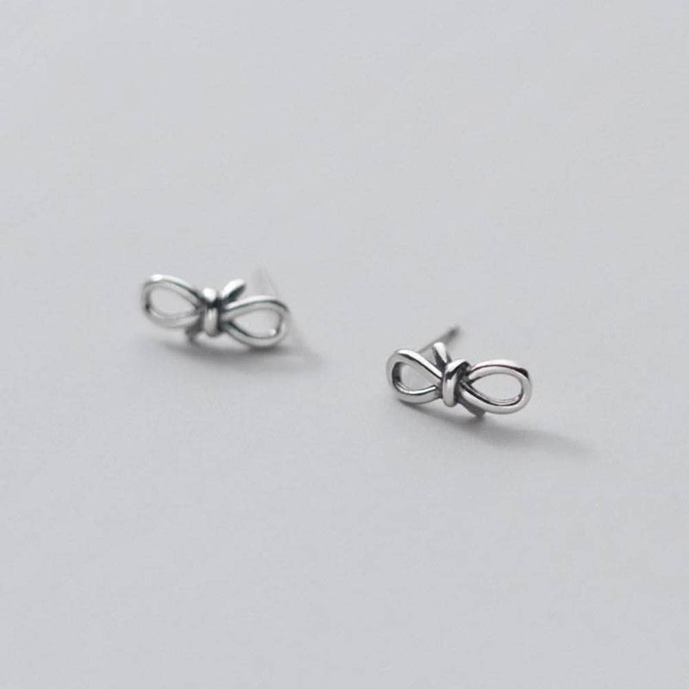 WYZQ S925 Silver Ladies Thai Silver Vintage Bowknot Earrings, Simple and Simple Earrings s925 Silver Earrings