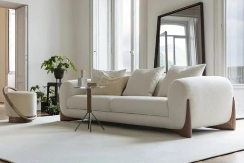 Image of Modern Off-White Boucle Upholstered Sofa Set with Stylish Wooden Legs Sofa for Living Room, Bedroom (3+1+1 Seater)