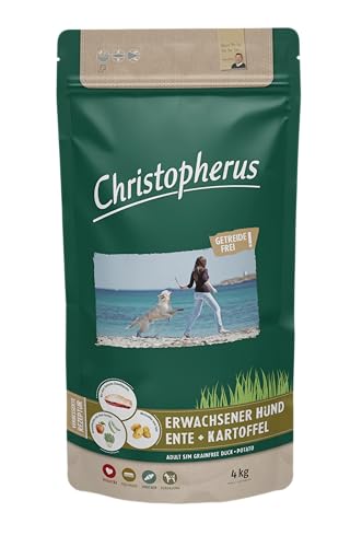 Christopherus Grainfree, Alleinfuttermittel für den ausgewachsenen Hund mit normaler Aktivität, Trockenfutter, Ente + Kartoffel, Krokettengröße ca. 1 cm, Ausgewachsener Hund, 4 kg