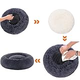 Feandrea Hundebett flauschig, Katzenbett, Donut Kissen, waschbar, Polsterung in der Mitte herausnehmbar, Langer Plüsch, 50 cm Durchmesser, dunkelgrau PGW037G02