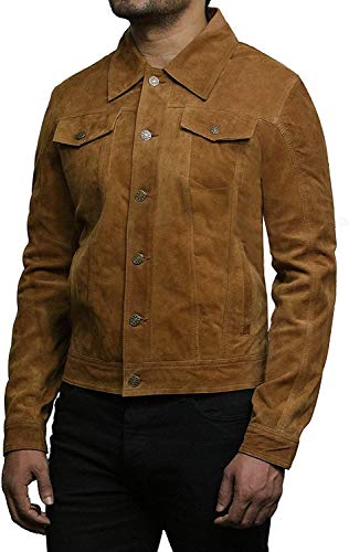 BRANDSLOCK Mens Trucker Leather Biker Jacket Genuine Goat Suede3