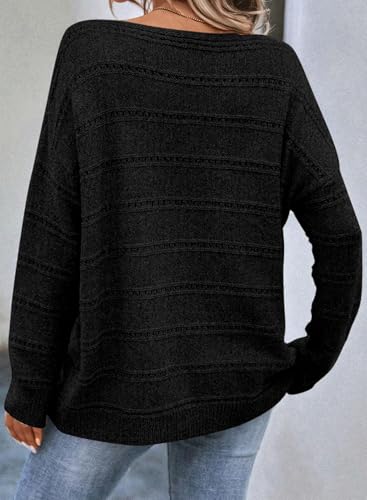 Image of SHEWIN Women's Sweaters Crew Neck Crochet Sweater Lightweight Knit Long Sleeve Tops Shirts Loose Fit Spring 2026