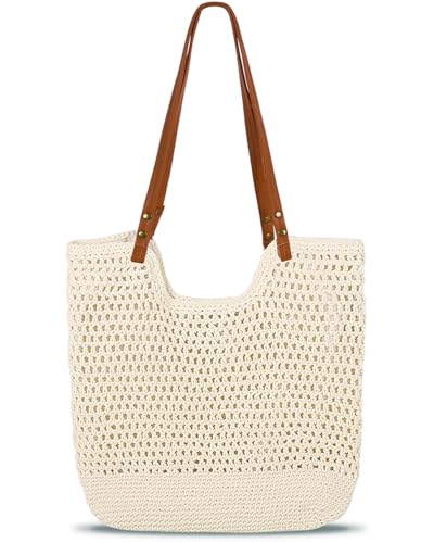 MAMUNU Crochet Tote Bag for Women, Summer Mesh Beach Tote Bag, Ae...