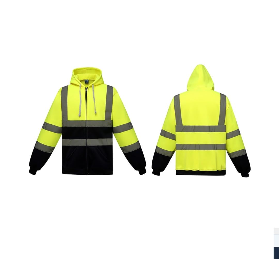 Warnweste， Herren-Sicherheitsjacke, Reflektierender Winter-Warmer Kapuzenpullover, Bauarbeiten Reflektierendem