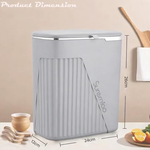Image of Kriva Hanging Trash Can for Kitchen Cabinet Door with Lid | Small Under Sink Garbage Can Trash Bin for Bathroom,Wall Mounted Counter Waste Kitchen Dustbin, 1 Pc (Grey)