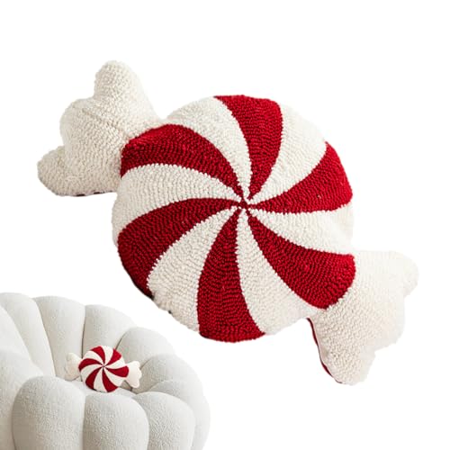 Générique Coussin De Noël À La Menthe - Décoratif en Peluche Rouge et Blanc, Forme De Bonbon pour Chaise - Mignon pour La Décoration