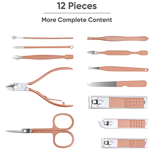 Leiwo Manicure Set ,Pedicure Kit Nail Scissors Stainless Steel Professional Toenails Cuticle Cutter Clipper Fingernails Grooming Kit With Pink Leather Travel Case (12Pcs Pink) #TOP3