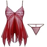 1 Sexy Dessous Damen Unterwäsche Nachtwäsche Reizwäsche Spitze Lingerie Negligee Verstellbarer Schultergurt Sleepwear Taillenkorsett Mit Tanga Pyjamas Babydoll