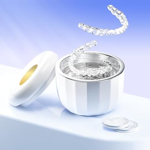 Ultrasonic Retainer Cleaner Machine ，18W/50kHz Specifically Designed for Cleaning Retainers，80ML Portable Ultrasonic Pod Including 6 Free Retainer Cleaner Tablets for Deeper Cleaning（White，YKL ） Cover