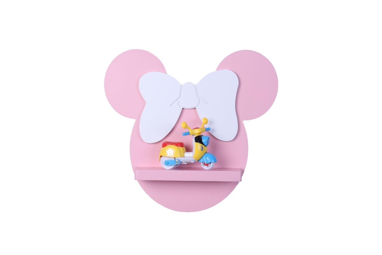 Spaceture Mini Mouse Shaped Kids Room Wall Shelf| Kindergarten Children Shelf|Room Decorative Storage Shelf-Pink Color|Painted with matt finish 1