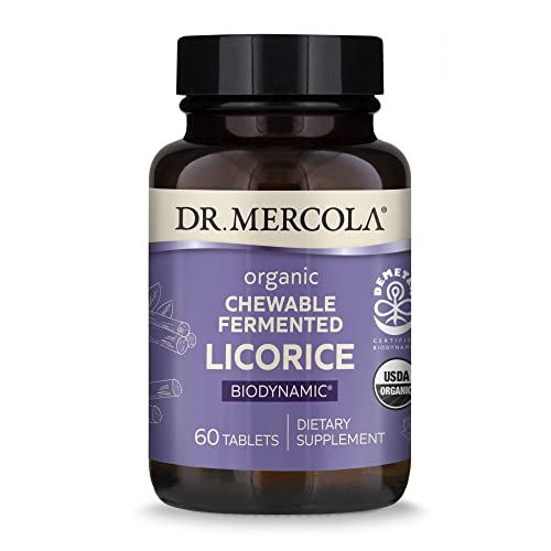 Dr. Mercola Biodynamic Organic Fermented Chewable Licorice Dietary Supplement, 30 Servings (60 Tablets), Non Gmo, Gluten Free, Soy Free, Usda Organic, Demeter Certified #TOP1