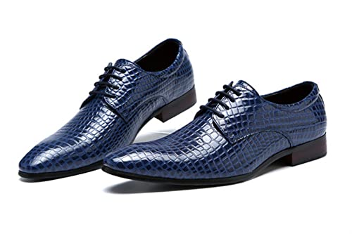 Oxford Shoes for Men Lace Up Snake Print Derby Shoes Round Toe Vegan Leather Anti-Slip Non Slip Low Top Rubber Sole Block Heel Wedding(Blue,10 M US)2