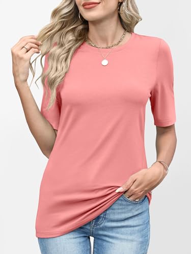 Image of ANRABESS Womens Half Sleeve Tops Crewneck Shirts Basic Fit Work Tee