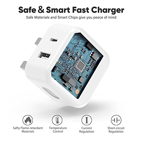 20W Fast Charger for iPhone, Dual Port USB C Plug with 2-Pack 2M Cable for iPhone 14/14 Pro/14 Pro Max/14 Plus/13 12 11 X XR XS SE 8 7 6 6S Mini, Pad, UK Type C PD Wall Charging USBC Adapter TICCOLO