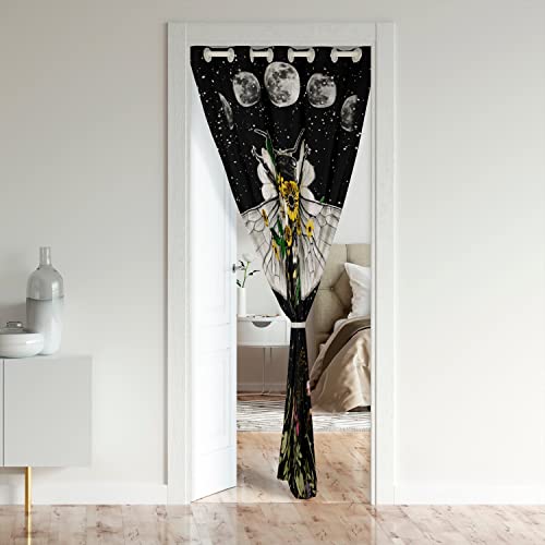 Sun Moon Door Curtain for Doorway Privacy 132x203cm Death Moth Closet Door Cover Curtain for Bedroom Skull Decor Sunflowers Botanical Blossom Black Yellow 30%-50% Room Darkening Blackout Curtain - Image 2