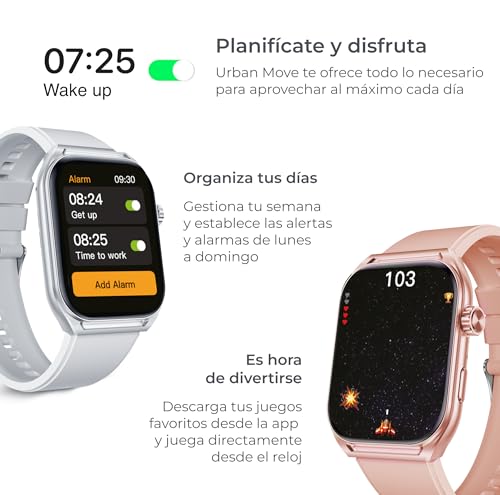 KSIX Urban Move Smartwatch, AMOLED-Display 2,06 Zoll, Aut. 5 Tage, Sport- und Gesundheitsmodus, Freisprecheinrichtung, IP67, Schwarz