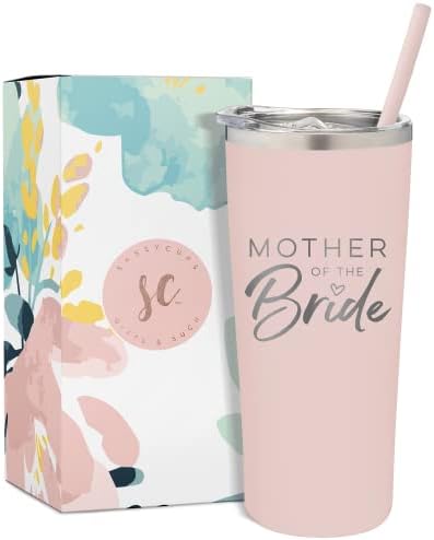 SassyCups Mother of the Bride Cup | Engraved Vacuum Insulated Stainless Steel Tumbler with Straw for Bride's Mom | Engagement Announcement | Bride's Mother | Bridal Party Travel Mug (22oz, Blush)
