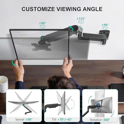 Image of WALI Monitor Arm Wall Mount for 17 to 32 Inch, GSWM001, Black | Monitor Wall Mount Holds up to 10 kg, Fully Adjustable with Swivel Tilt Rotation, Ergonomic, Space Saving, VESA 75 /100mm