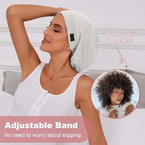 Image of ZHENSILK Silk Bonnet for Sleeping Women, Adjustable Silky Satin Lined Sleep Cap, Silk Hair Wrap Slouch Beanie Hat
