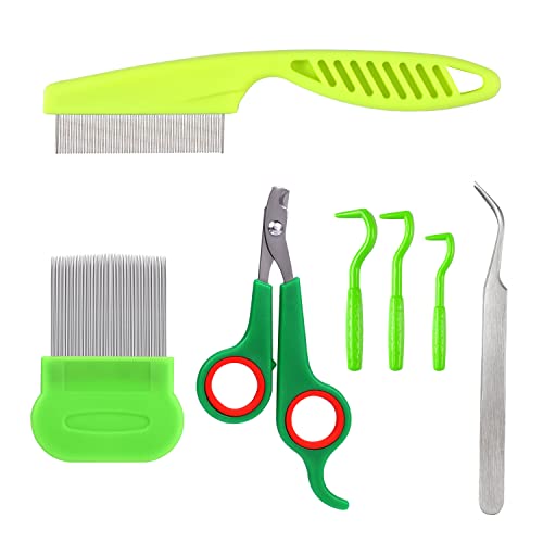 Image of Lice Kit, 7pcs Head Lice Remover Tool Lice Comb Tick Remover for Dogs Fine Tooth Comb for Lice Nit Removal with Tweezers Nail Clippers for Dog Cat Pet Human