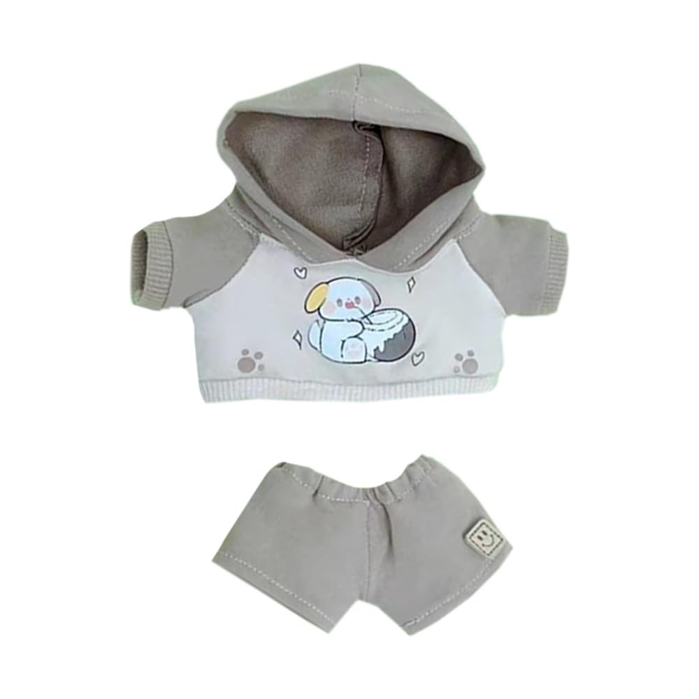 niannyyhouse 20cm Plush Doll Clothes Fox Panda Puppy Hoodie Pants 8in Doll Accessories (Khaki)
