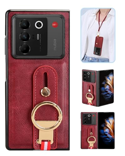 ZTE Nubia Fold 5G �p �P�[�X YAJOJO ���ƃL�b�N�X�^���h�@�\ ���|�� �X�g���b�v�t�� �ϏՌ� �����Y�ی� ���烌�U�[�[ + TPU�P�[�X �v�̎��� ��ʃ����Y�ی� �����h�~ �g�уJ�o�[ �w��h�~ (���b�h)