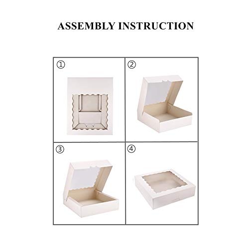 Tcoivs 20-Pack Pie Boxes 10" x 10" x 2.5", Cookie Boxes, Bakery Boxes with Window for Muffins, Donuts and Pastries (White)
