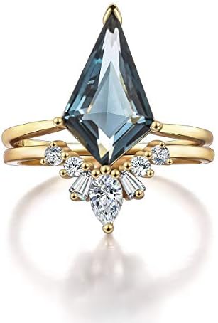 LAZLUVU Women Stackable Rings Set Blue Stone Crystal Ring Champagne Gold Plated Eternity Engagement CZ Rings for Girls Christmas Jewelry Gift Size 7