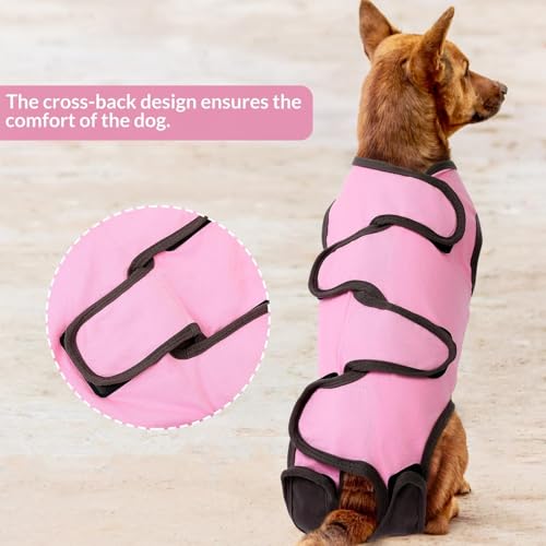 Image of SAWMONG Recovery Suit for Dogs Cotton, Professional Dog Surgery Suit for Spay, Pet Cone Alternative, Breathable Dog Onesie for Surgery Female Male, Abdominal Wounds Skin Disease Cat (L, Pink)