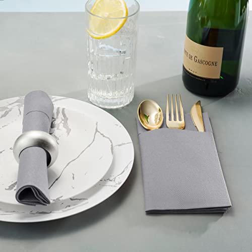 Disposable Linen-Feel Dinner Napkins With Built-In Flatware Pocket, 50-Pack Gray Prefolded Cloth Like Paper Napkins For Wedding, Dinner Or Party #TOP3