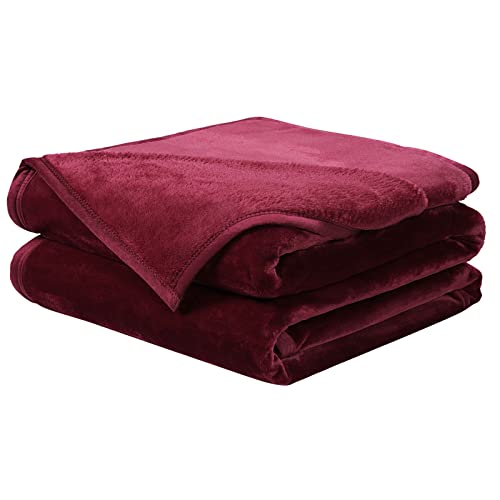Image of Soft California King Blanket Warm Fuzzy Microplush Lightweight Thermal Fleece Blankets for Couch Bed Sofa,102X108Inch,Wine Red