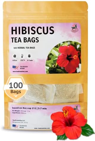 TeaDreamTea Hibiscus Tea Bags | 100 Bleach-Free Tea Bags | Caffeine Free | Dried Hibiscus Flowers | Hibiscus Flower Tea | Dried Flower Tea | Brew Hot or Iced |Herbal Hibiscus Tea