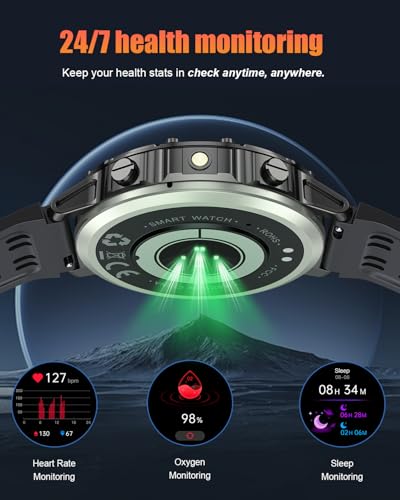 Military Smart Watch for Men Answer/Make Calls, 1.39" HD Fitness Tracker with Heart Rate/Sleep Monitor/Pedometer, 114+ Sports Mode Activity Trackers, IP68 Waterproof Outdoor Smartwatch for iOS Android - Image 5