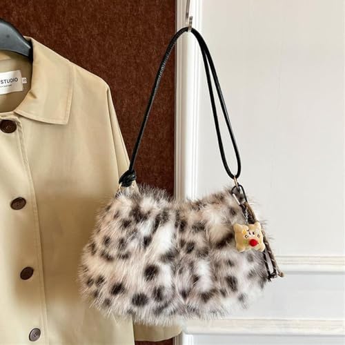Fashionable Cheetah Print Plush Shoulder Bag for Women Versatile Crossbody Bag with Cute Accessories Perfect for Everyday Use Stylish Leopard Pattern Handbag for Women2