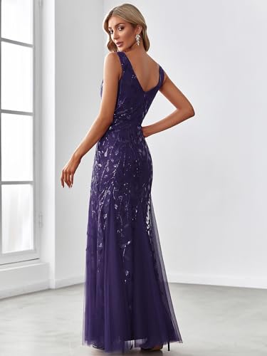 Image of Ever-Pretty Women's Sequin Formal Dress Double V-Neck Sleeveless Mermaid Long Evening Prom Dresses 07886